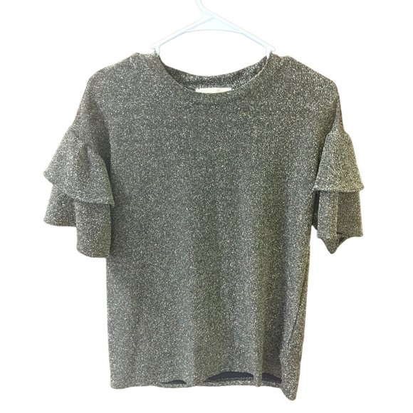 Michael Michael Kors Womens Size XS Double Bell Sleeve Black Gold Sparkle Short - Picture 1 of 5